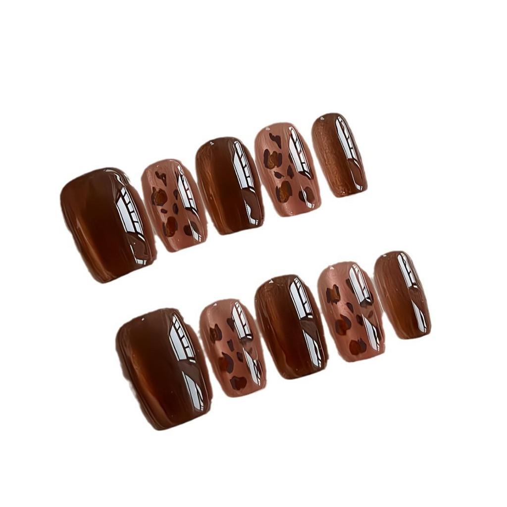 Unghii Pres-On Ochi de Pisică cu Imprimeu Leopard - Autocolante Nail Art Stil Retro High-End