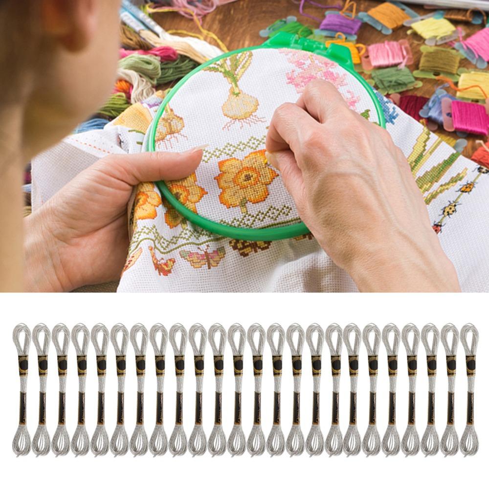 24pcs Glitter Thread Embroidery Floss Polyester Thread HandMade Yarn Hand Embroidery