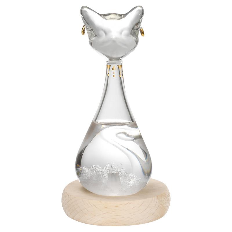 Ägyptische Katze Wettervorhersage Flasche Vorhersager Monitor Glas Sturmflasche mit Holzsockel Desktop Ornamente Raumdekor Geschenke