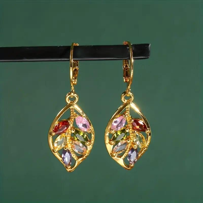 2025 Magnifiques Boucles d'Oreilles Rondes Géométriques Colorées en Pierre pour Femmes avec Zircon Incrusté d'Or Boucles d'Oreilles Pendantes de Soirée et Bijoux