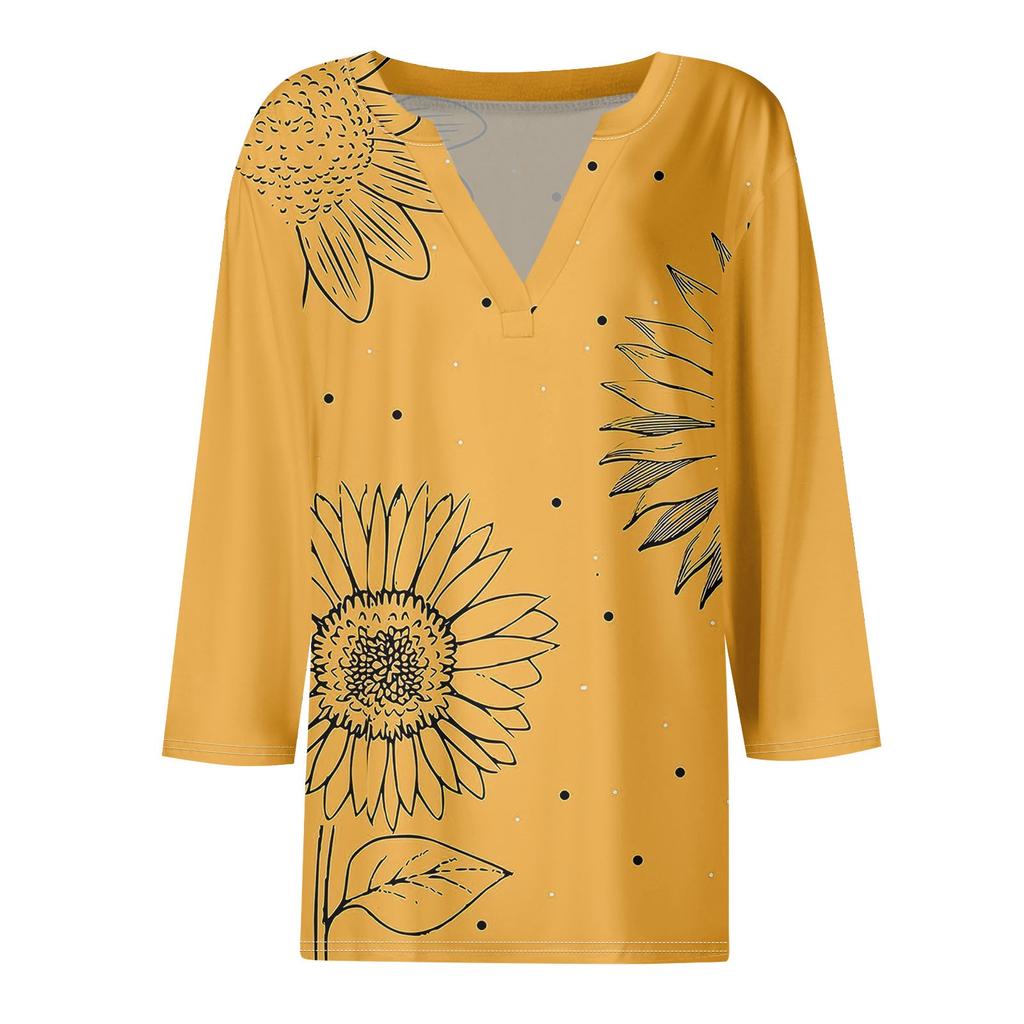 Women's T Shirt Tee Printed 3/4 Sleeve Daily Weekend Fashion Basic V Neck Regular Top