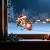 Cute Bird Holiday Patterns Christmas Window Cling, Static Sticker with Santa Hat And Bauble, Wall Stickers Waterproof UV-Resistant Glass Decal