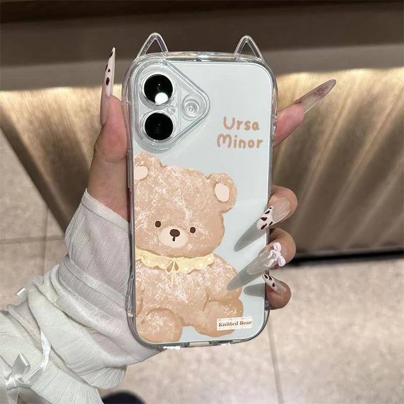 Cute Muppet Bear Suitable for Apple 17promax Cat Ears Mobile Phone Case IP16/15plus Transparent 14Pro Soft