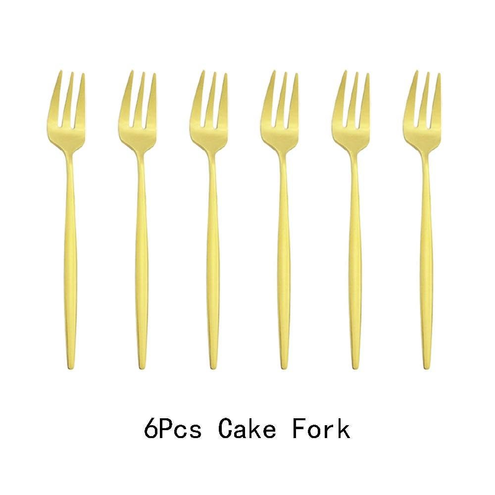 6Pcs/Set Gold Fork Set Tea Cake Snack Fork Dinnerware Cutlery Mirror Polished Stainless Steel Tableware Dessert Fruit Fork Silverware Set