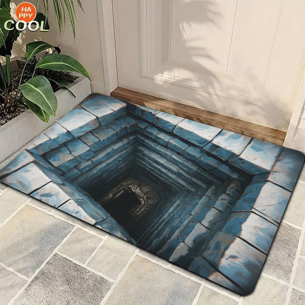 1Pcs Stone Pit Illusion Pattern Floor Mat Modern Kitchen Polyester Rug Non-Slip Colorful Indoor Carpet, For Home Bathroom Bedroom Living Room Decor