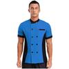 Unisex Kitchen Uniform Short Sleeve Color Block Chef Jacket Cook Coat Men Women Work Top