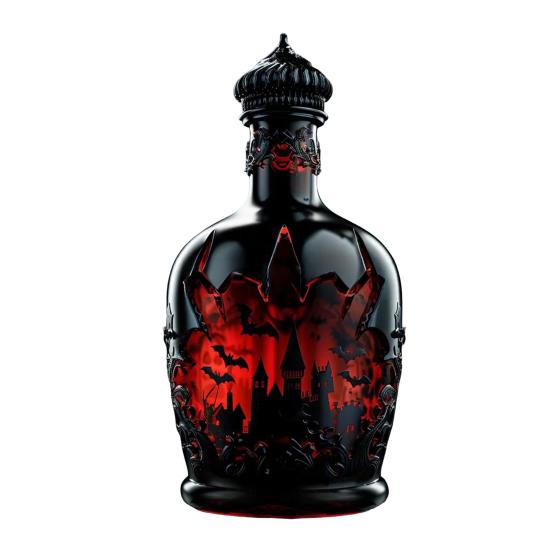 Gothic Vampires Whiskey Decanter Glass Liquor Bottle with Bat Castle Design Halloween