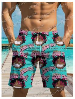 Men s cartoon character print beach shorts, men s gym shorts, fitness, summer sports shorts S