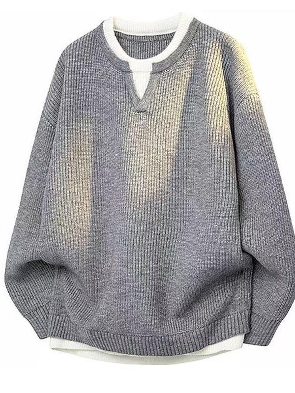 Men's 2025 Autumn/Winter Trendy Casual Knitwear – Versatile Fake Two-Piece Long Sleeve