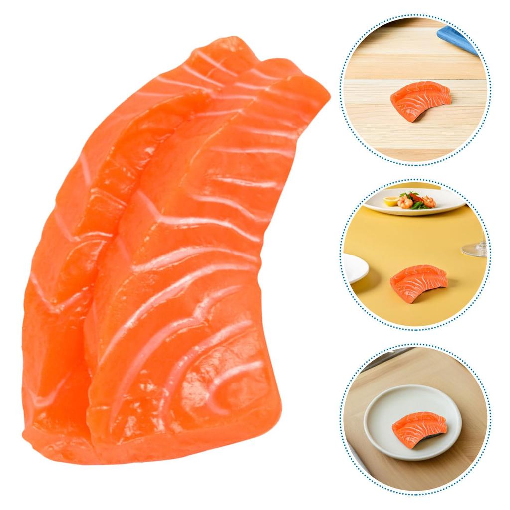 FRCOLOR Set of 3 Imitation Salmon PVC Realistic Sushi Food Model for Food Photography Restaurant Inches Slices, Display, Props, Decoration,