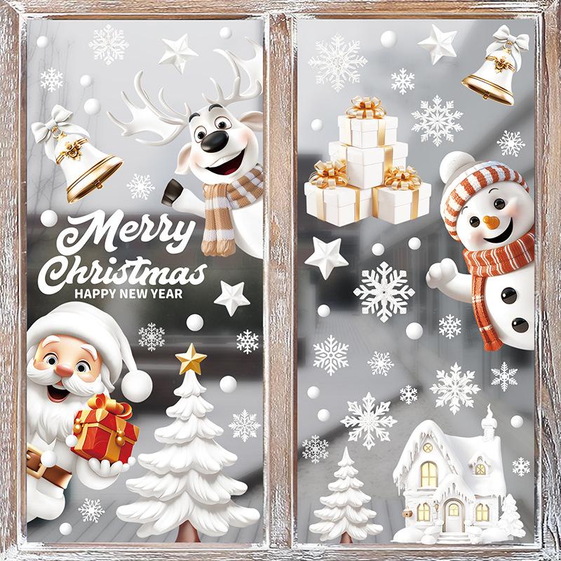 9 pçs/conjunto Adesivos de Janela de Natal Decoração de Casa Ano Novo Papai Noel Árvore de Natal Floco de Neve Decalque de Vidro Presentes de Navidad
