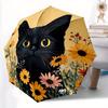 1pc Black Cat Floral Print Automatic Open/close Folding Umbrella, Compact Portable Travel Umbrella, Perfect Birthday/Christmas, Cute Umbrell