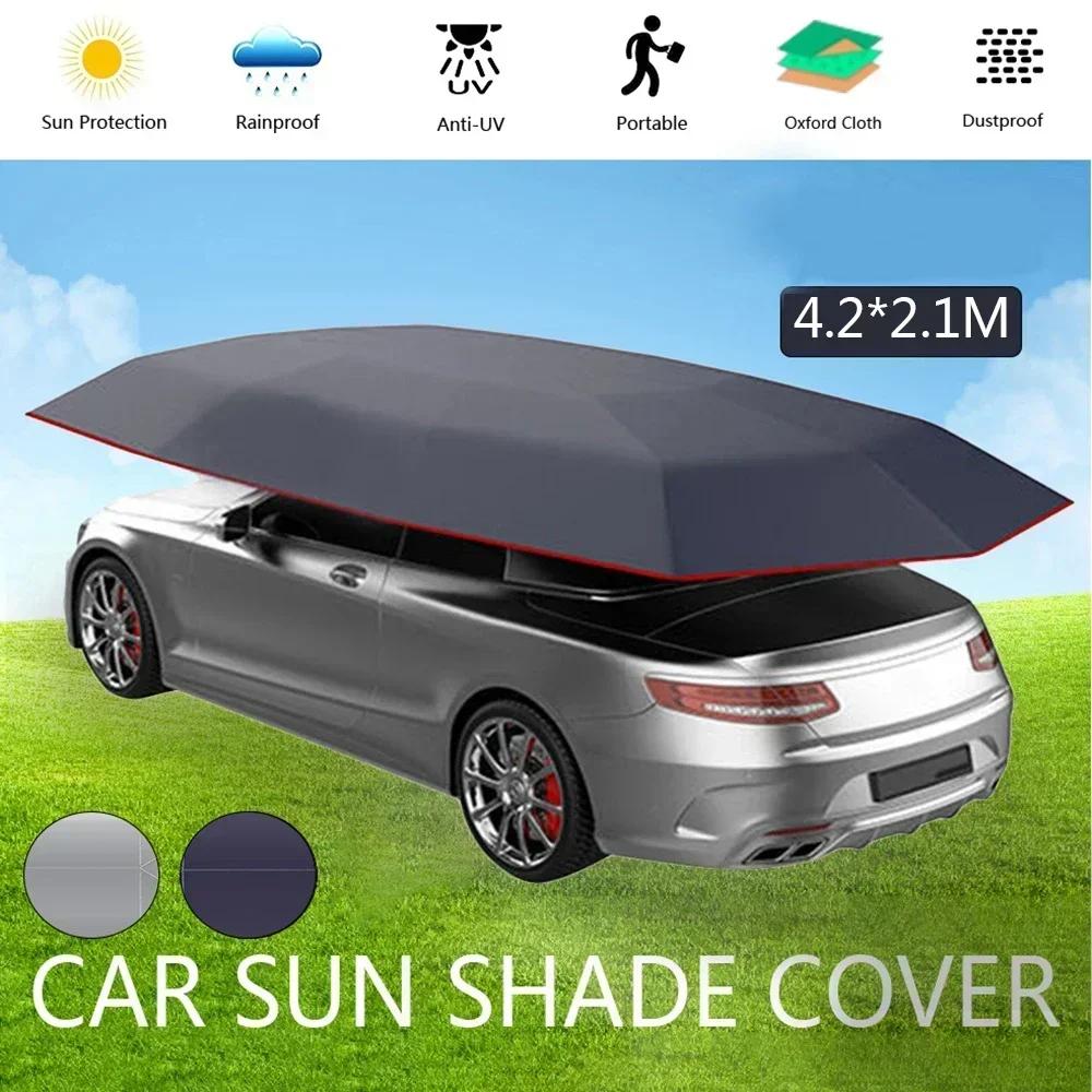 4.2x2.1m Car Summer Sunshade Umbrella Fully Automatic Folding Roof Summer Sunscreen Shed Remote Control Portable Canopy Cover