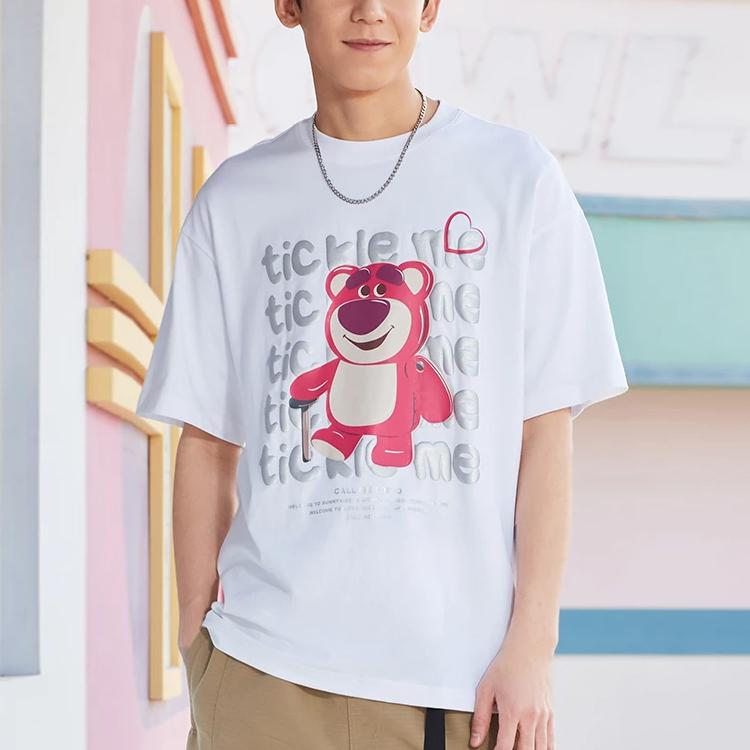Li-Ning X Disney Toy Story SS22 Strawberry Bear Print Crew Neck T-Shirt Unisex Tops White AHSS949-5