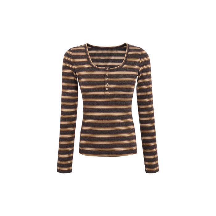 American Striped Color-Block Slim Fit Long Sleeve Button T-Shirt Extra Large