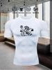 Men's Compression Shirt Quick Dry Navy Blue Gym T-Shirt Mountain Bike Print Workout Sportswear