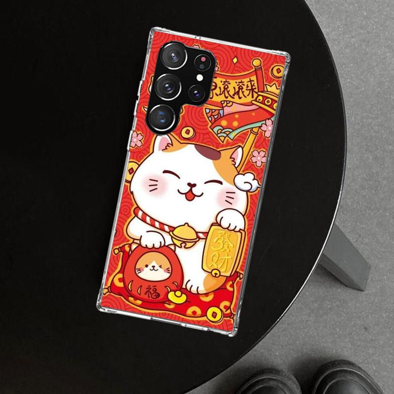 Lucky Cat Maneki Neko Japanese Phone Case Cover for Samsung Galaxy S26 S25 Edge S24 S23 Ultra S22 Plus S21 FE S20 + Art Customiz