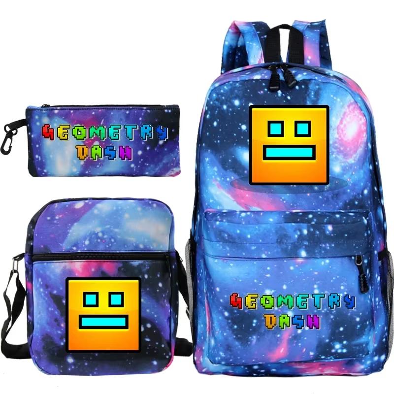 Funny Cartoon Geometry Dash Backpack 3pcs Set Students School Bags School Girls Boys Sports Bookbag Edition Trendy Backpack