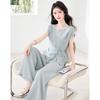 Women's Elegant Tie-Waist Short Sleeve Top & Pants Set