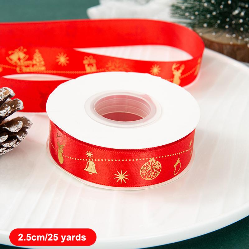 25 Yards Bredde 2,5 cm Julebånd DIY Sløyfe Gave Bukett Emballasje Hjem Hage Juletre Dekorasjon Forsyninger