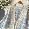 Bohemian Herbst/Winter V-Ausschnitt Langarm Häkel-Ausschnitt All-Match Lockerer Cardigan