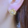 Coffee-Colored Zircon Heart and Flower Earrings - Luxurious & Fashionable Ear Clips for Women
