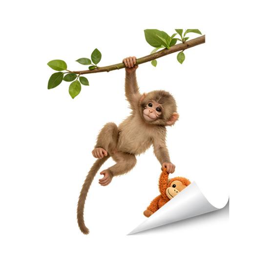Monkey Window Decal Cute Baby Monkey PVC Sticker Reusable Static Glass Decals for Living Room Home Decor G