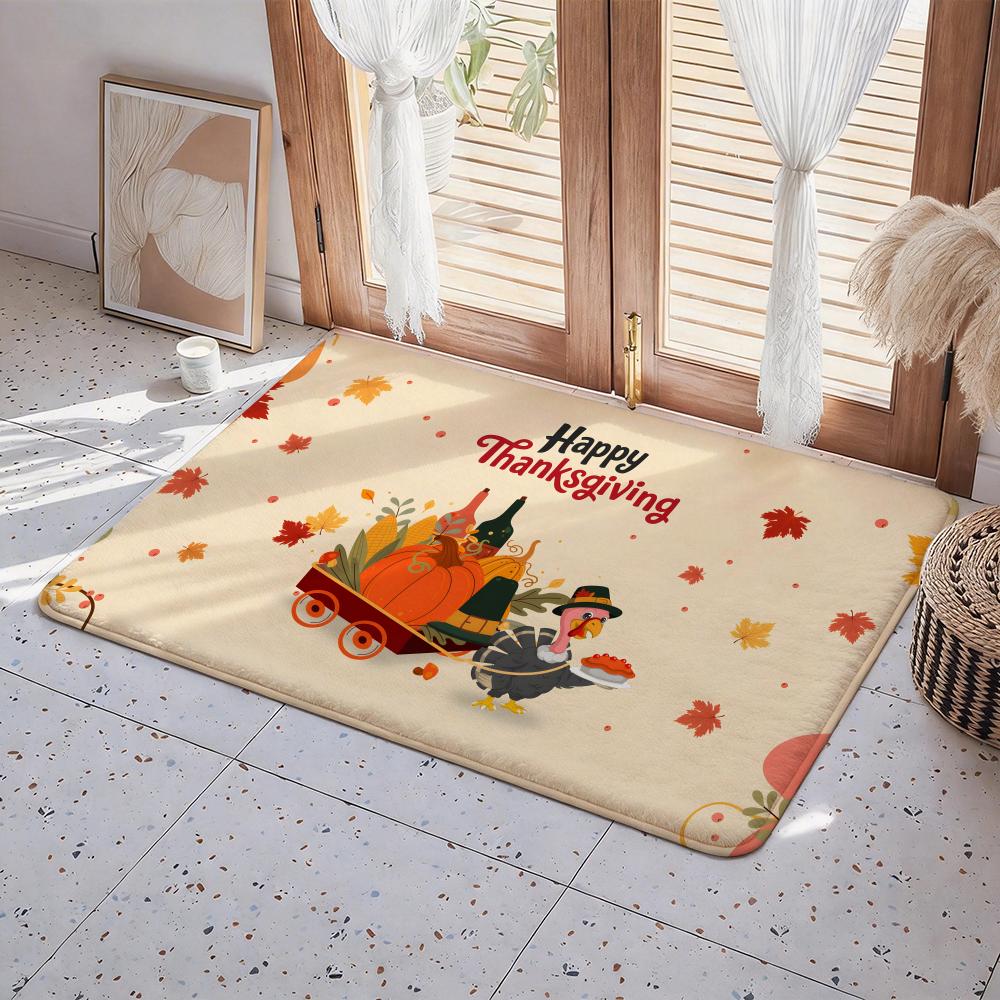 pretty happy Thanksgiving Festival Floor Mat Eco Flannel Doormat Non Slip Odorless Indoor Floor Rug Soft Short Plush Home Mat