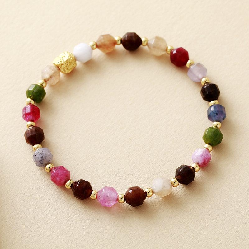 Light Luxury Natural Stone Color Tourmaline Handmade Beaded Elastic Couple Bracelet Bracelet Designer Jewelry