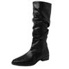 Retro simple women's cowboy boots spring and summer pointed pleated leather boots stacking boots thick heel high boots knight boots