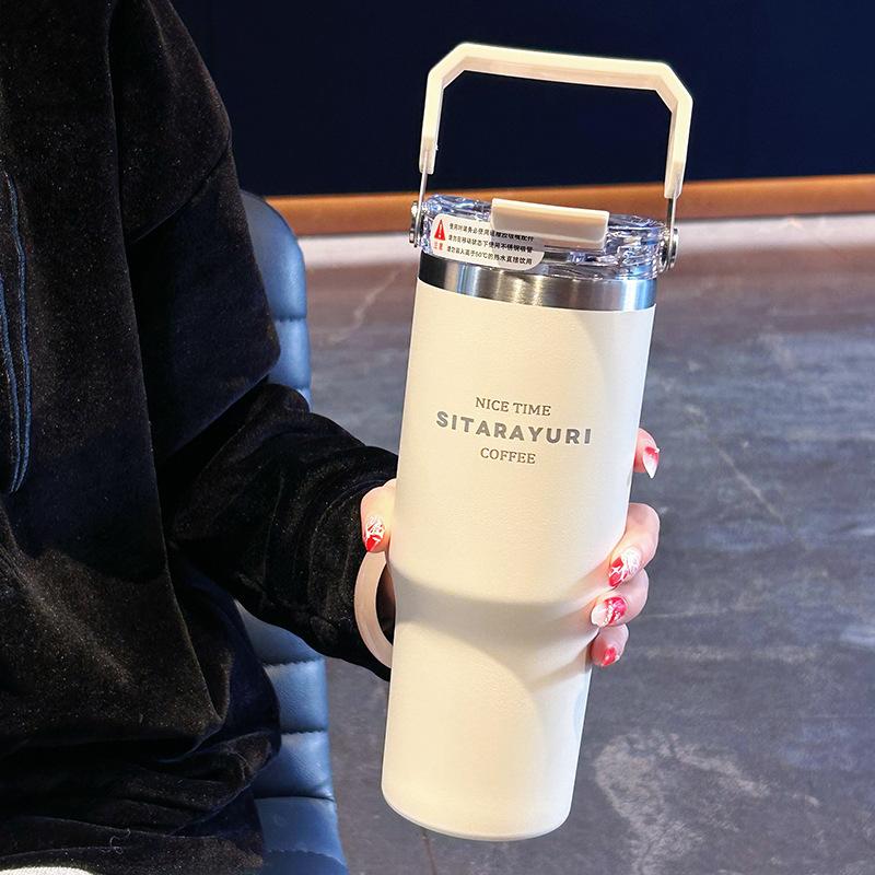 Gargantuan insulated cup - Large capacity with handle, suitable for outdoor activitieshousehold use, thickened drinking tube cup