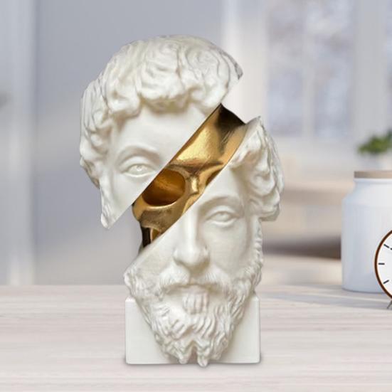 Sliced Philosopher Sculpture Golden Skull Greek Philosopher Statue Resin Figurine Home Office Desktop Decoration Ornament