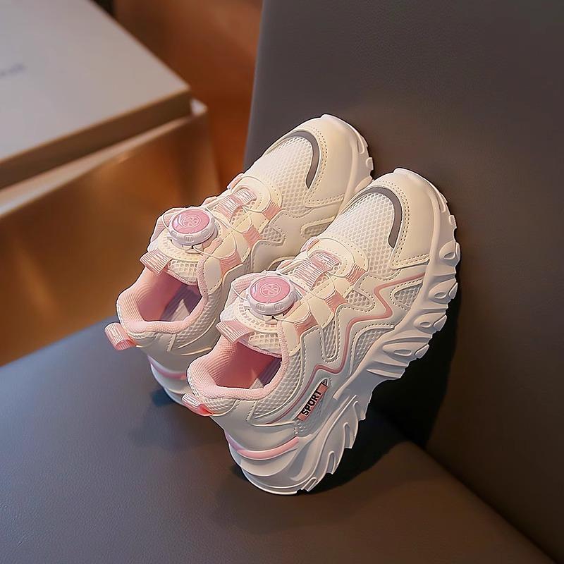 

Обувь для папы и девочки. Новая детская обувь на весну и осень. Модная и универсальная спортивная обувь с вращающейся пуговицей для больших детей. Тренд. 26 розовый