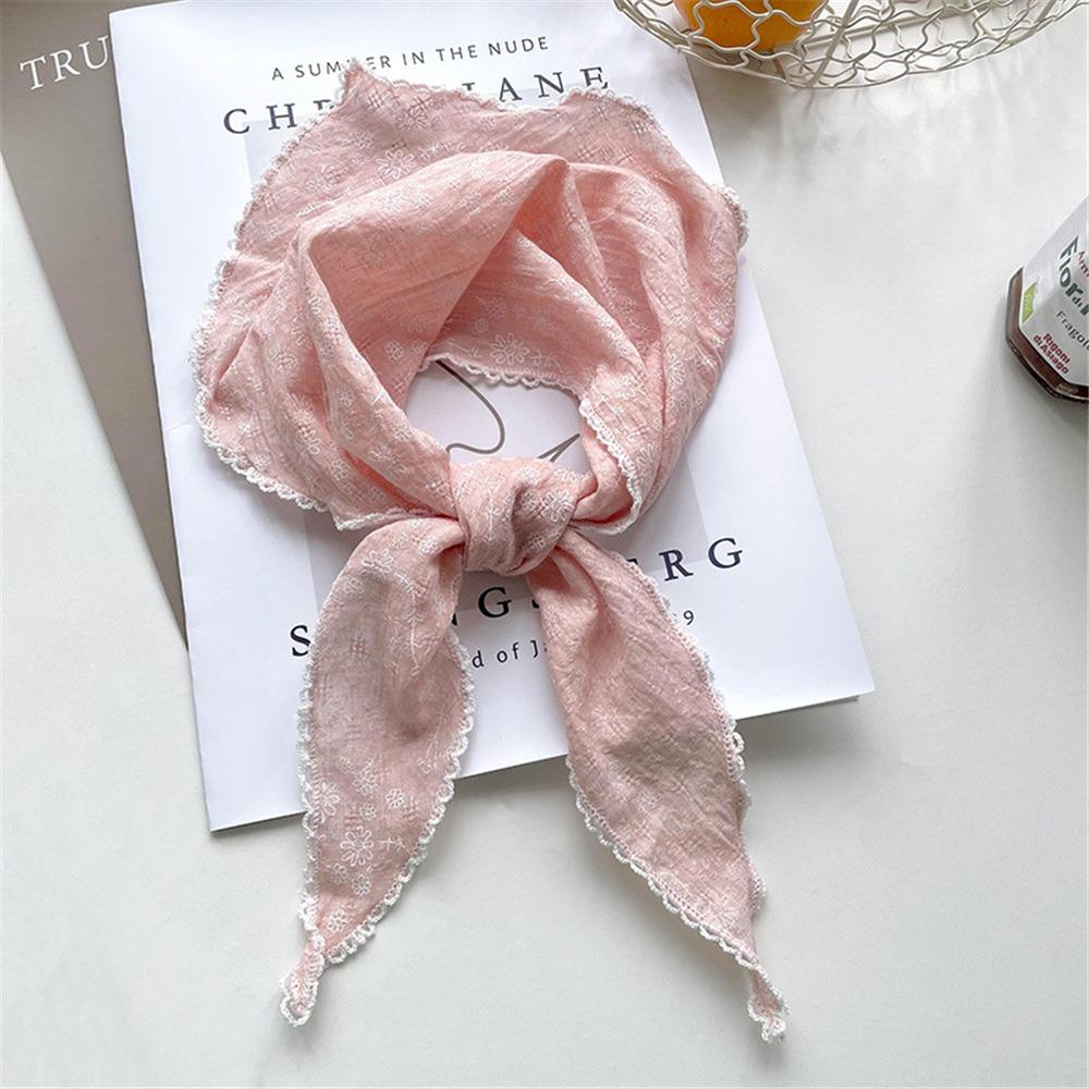 Lightweight Floral Triangle Scarf Korean Style Thin Vintage Neck Scarf Head Wrap Breathable Cotton Linen Scarf for Women