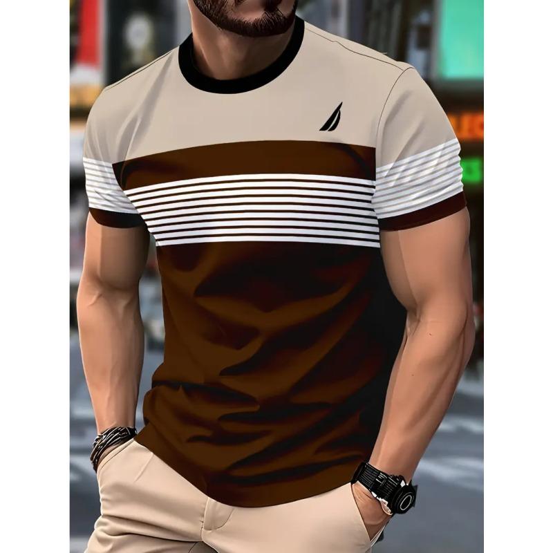 

Мужская летняя повседневная деловая стрейч футболка больших размеров с 3D принтом в полоску - Мягкая ткань из полиэстера средней эластичности, летняя мужская одежда свободного кроя 2XL коричневый