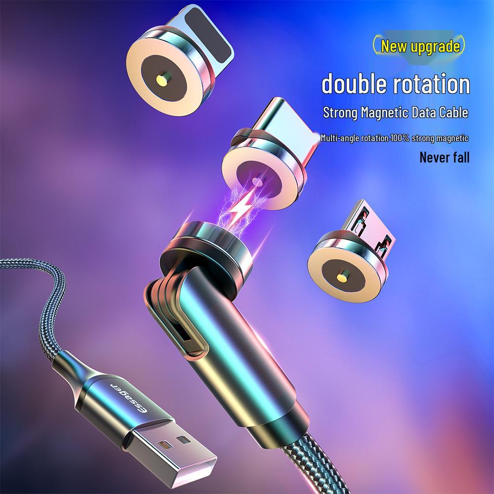 540° Rotating Magnetic 3-in-1 Charging Cable for Android, Apple, and Type-C Devices
