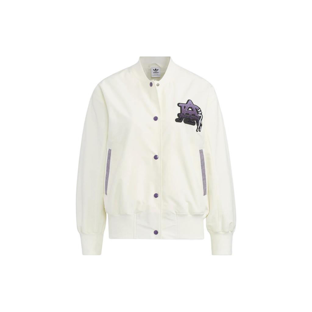 Adidas Originals Trefoil Mc Bomber Embroidered Logo Single-Breasted Pilot Jacket Women Jacket White HS1918
