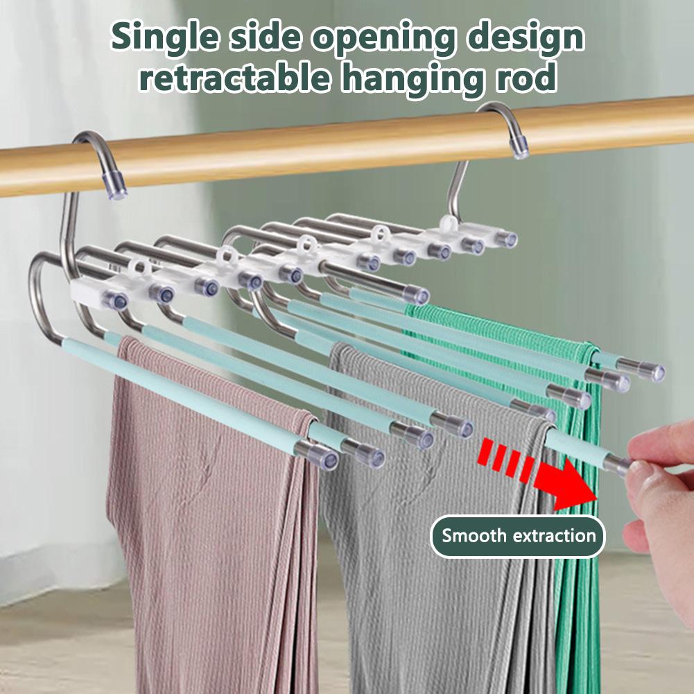 Multifunctional Foldable Pants Hanger,5/9 Layer Wardrobe Storage Rack for Scarf Towel,Space-saving Retractable Clothes Organizer