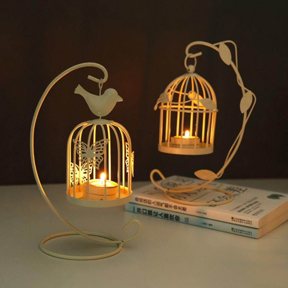 Iron Hanging Candlestick Leaves Cage Shaped Hollow out Candlelight Dinner Props Decoration Candle Stand