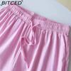 BITCED Women's 2-piece Vintage Plus-size Cotton and Linen Shirt Set High-waisted Loose Trousers