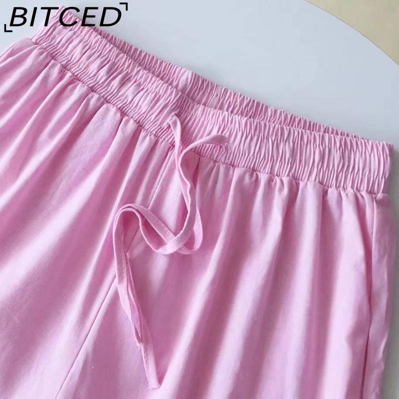 BITCED Women's 2-piece Vintage Plus-size Cotton and Linen Shirt Set High-waisted Loose Trousers
