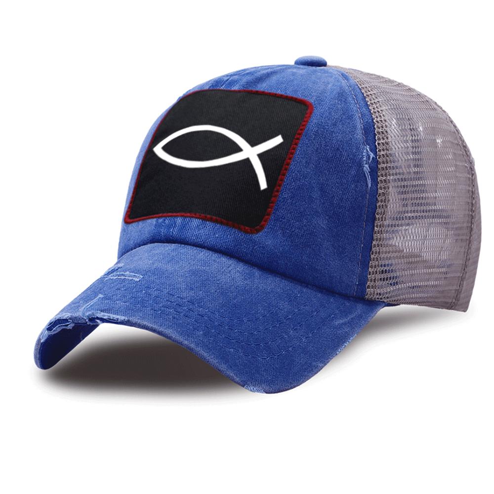 JESUS FISH Print Harajuku Trucker Hat Men Cotton Breathable Mesh Baseball Breathable Caps Women Summer Outdoor Snapback Hat