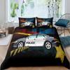 Police Car Duvet Cover Set King Queen Size Polyester Quilt Cover Cartoon Car Pattern For Kids Teens Bedding Set With Pillowcase
