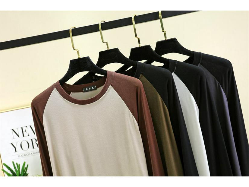 2024 Women's Black & White Color Block Raglan Long Sleeve Retro T-Shirt - Spring/Summer Loose & Slimming Base Layer
