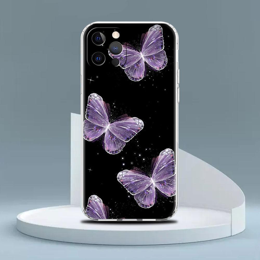Transparente Hülle für Apple iPhone 14 13 11 12 Pro 7 8 Plus XR X XS Max 6 6S 14Pro Silikon Handyhülle Beauty Pink Schmetterling