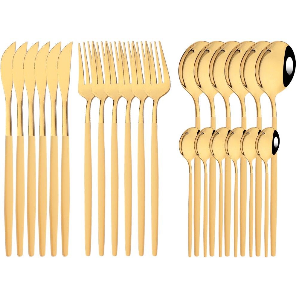 Neue 24 Teile/satz Besteck Set Edelstahl Geschirr Lila Gold Geschirr Messer Gabel Löffel Abendessen Besteck Küche Besteck