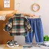 Boys' long sleeved 3-piece set, Children's plaid jacket for 0-5 years old, High-quality clothes for boys