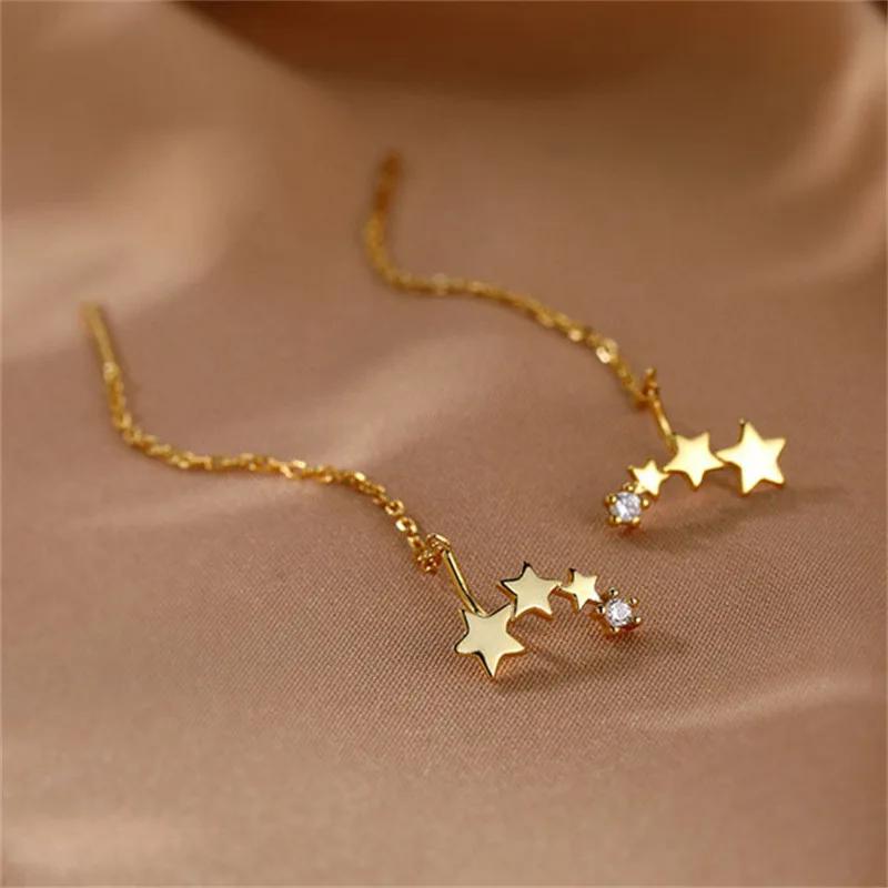 Trend Edelstahl Lange Draht Quaste Gewinde Kette Stern Anhänger Tropfen Ohrring frauen Ohr Linie Gerade Hängen Ohrringe Schmuck