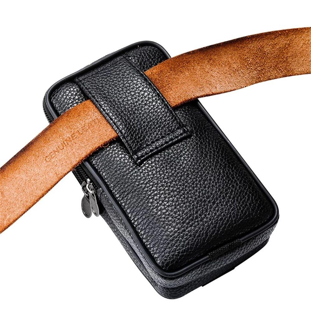 Bag Black Business Style Men Phone Wallet Case Phone Waist Bag Mobile Phone Bag Belt Leather Pouch