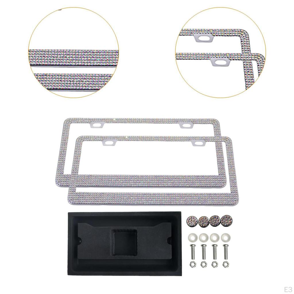 2 Pack Car License Plate Frame for Women in Stainless Steel with Rhinestones